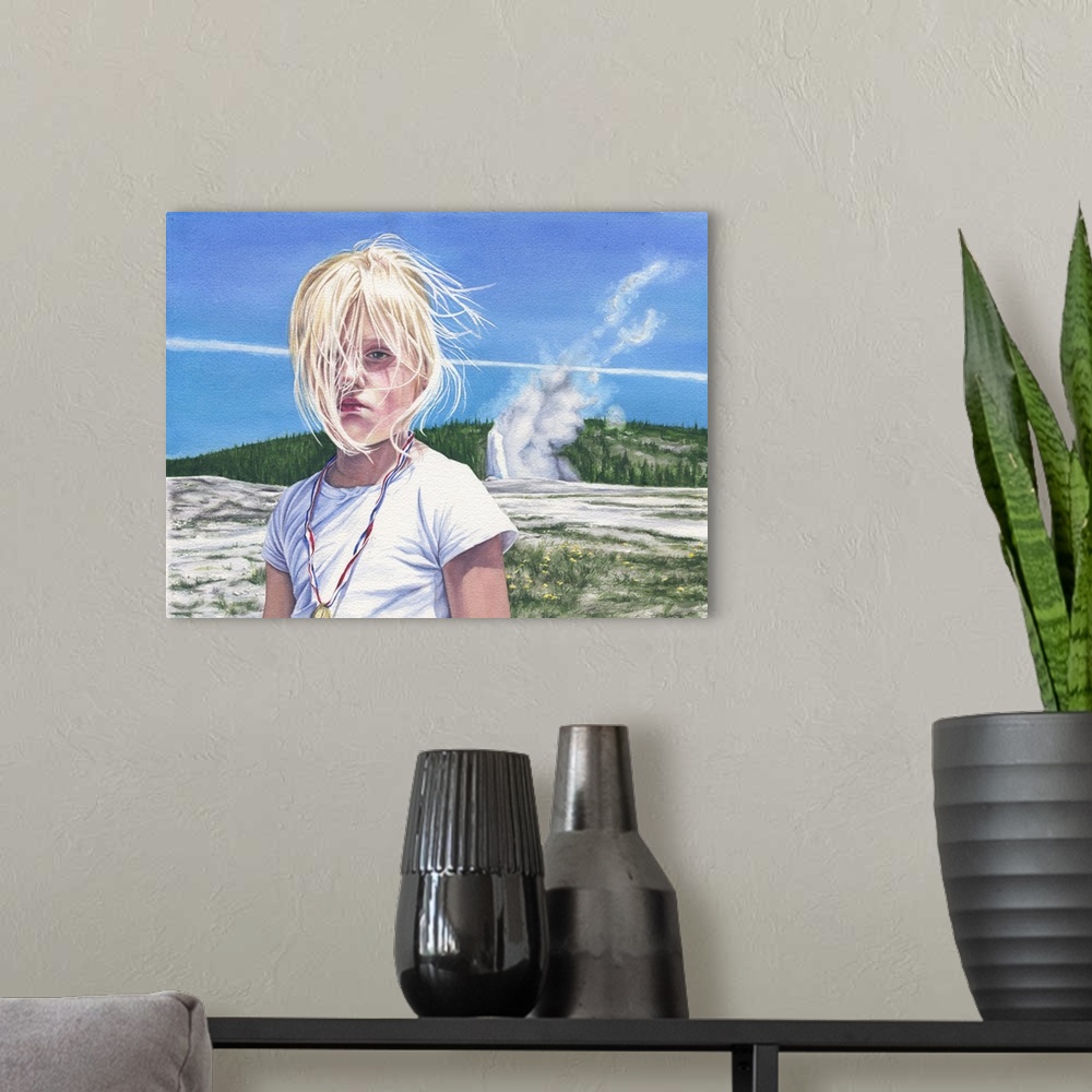 A modern room featuring This is a portrait of a very blond little girl named Madeline. She is completely unimpressed with...
