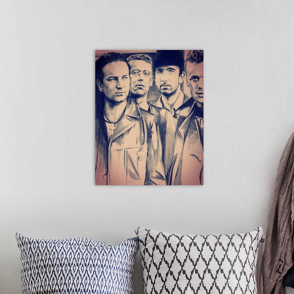 A bohemian room featuring Watercolor illustration for atu2.com of the group U2.