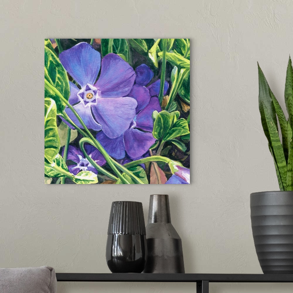 A modern room featuring Square watercolor painting of a purple Phlox.
