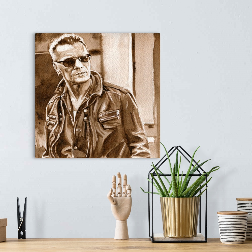 A bohemian room featuring Watercolor Illustration for atu2.com of Larry Mullen Jr.