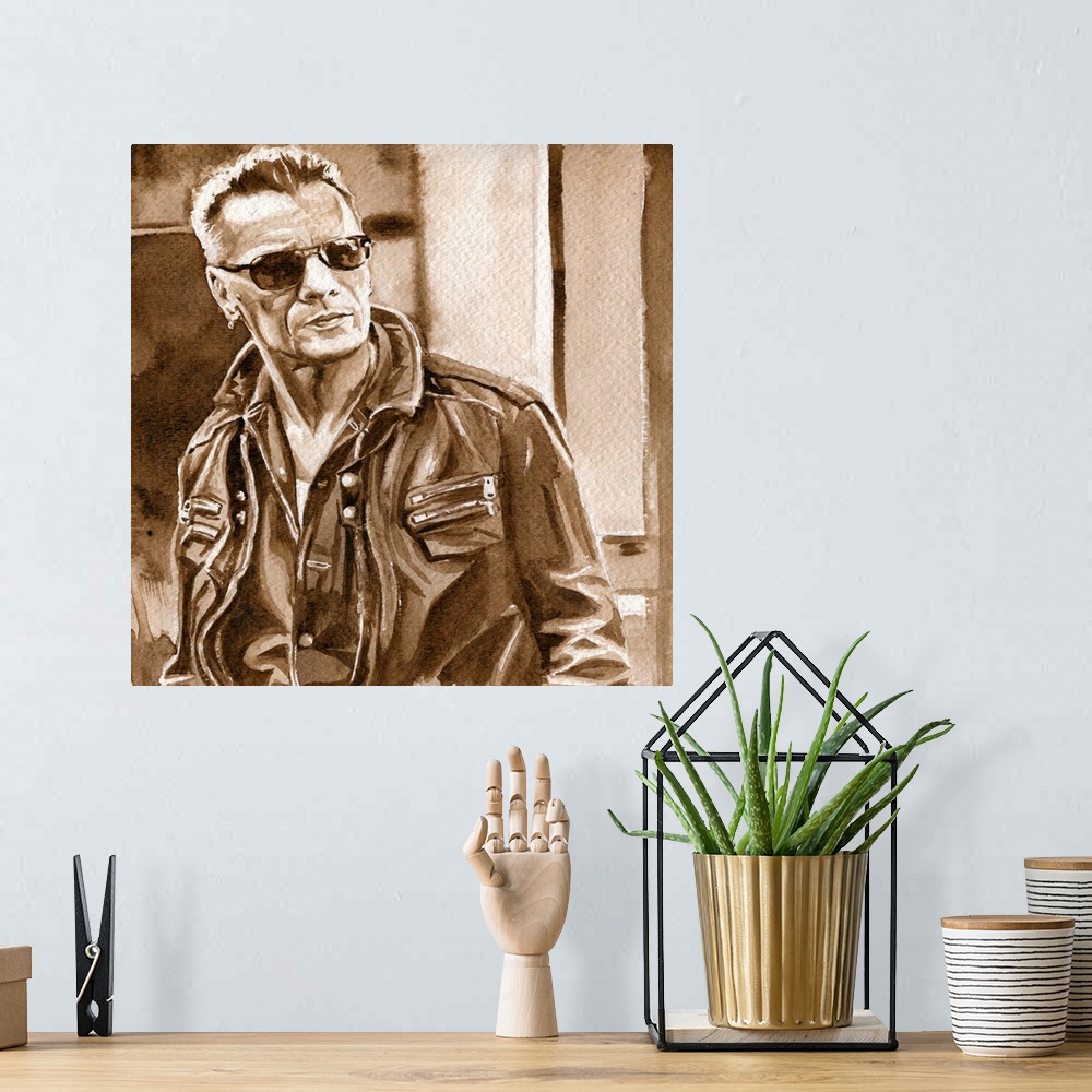 A bohemian room featuring Watercolor Illustration for atu2.com of Larry Mullen Jr.