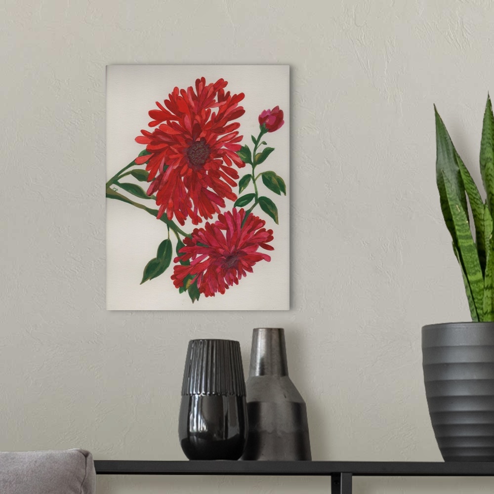A modern room featuring Two Red Zinnias