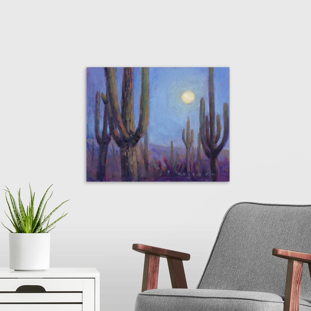A modern room featuring Moonlight Saguaros