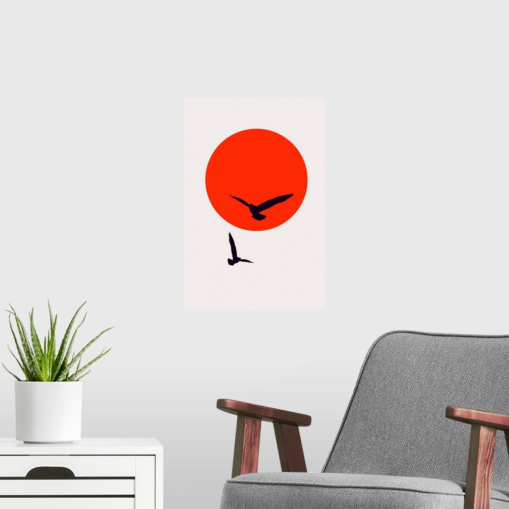 A modern room featuring Birds In The Sky - Red