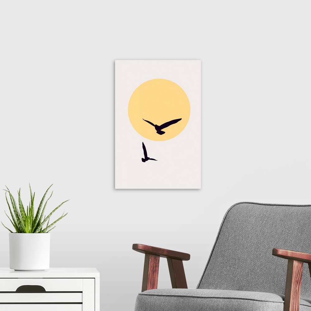 A modern room featuring Birds In The Sky - Yellow