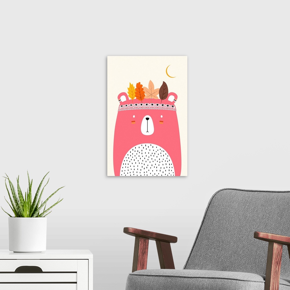 A modern room featuring Cute Little Bear - Pink