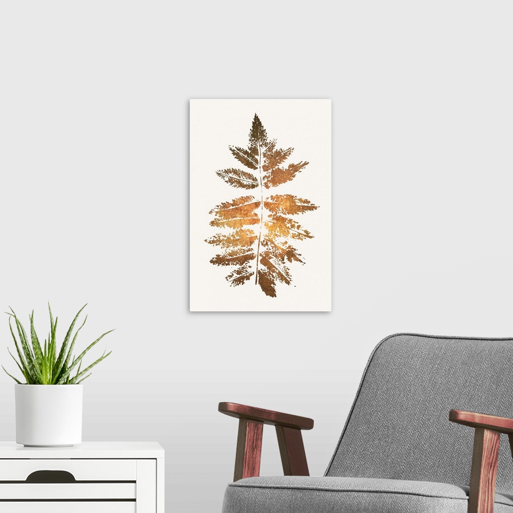 A modern room featuring Oak Leaf Print - Gold