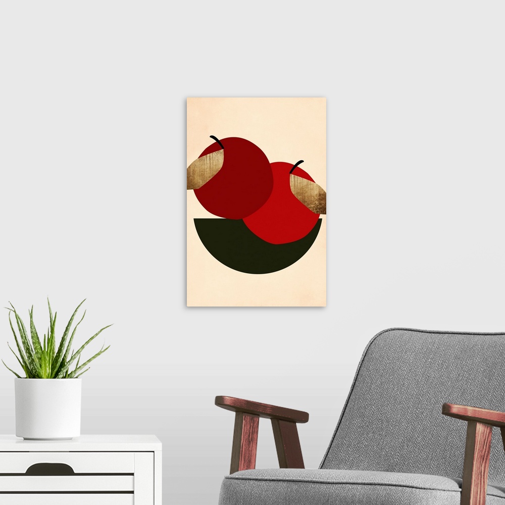 A modern room featuring Two Red Apples