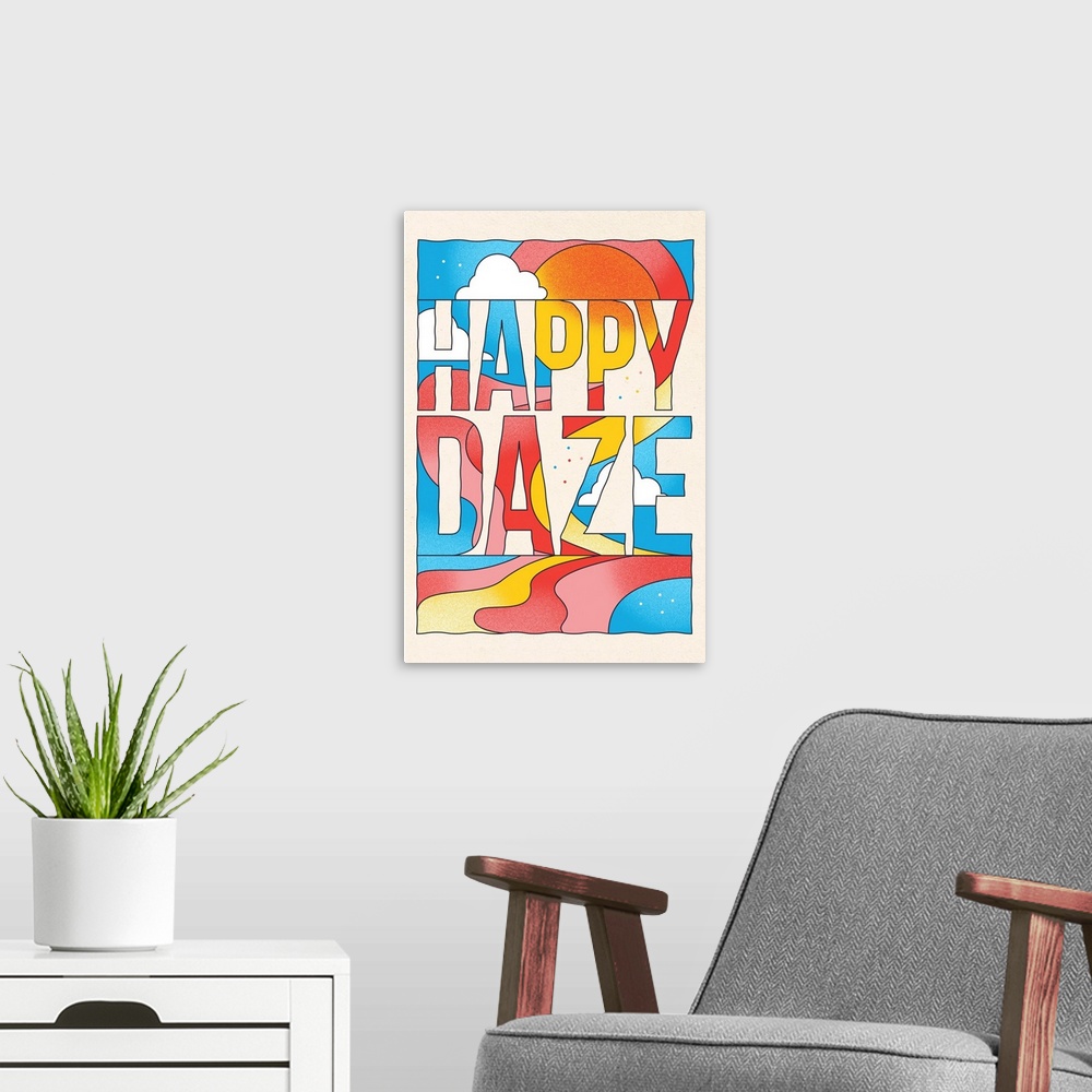 A modern room featuring 70s Sunshine Happy Daze