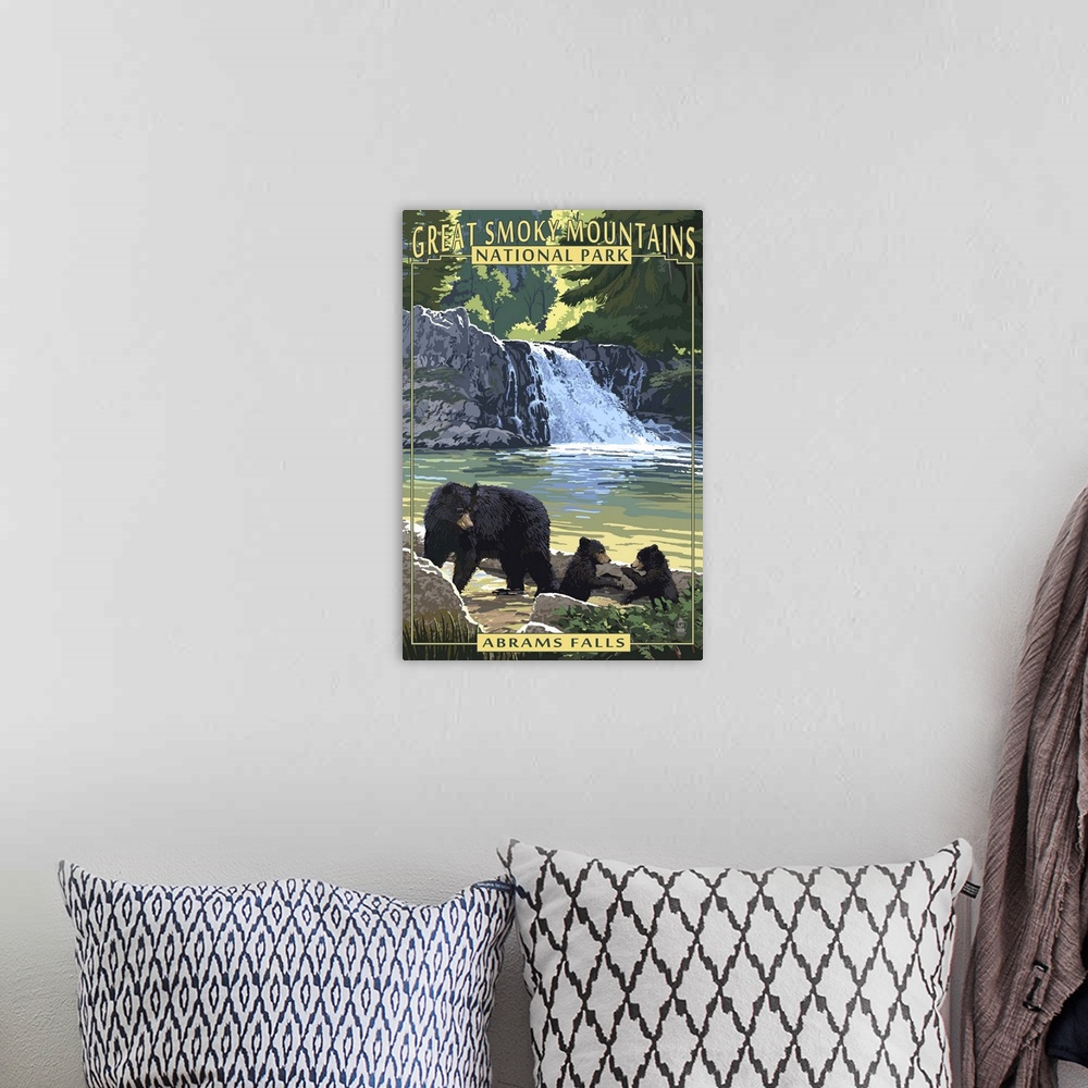 A bohemian room featuring Abrams Falls - Great Smoky Mountains National Park, TN: Retro Travel Poster