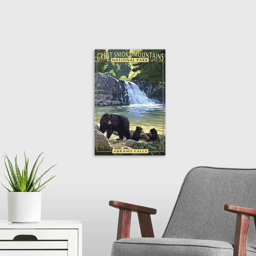 A modern room featuring Abrams Falls - Great Smoky Mountains National Park, TN: Retro Travel Poster