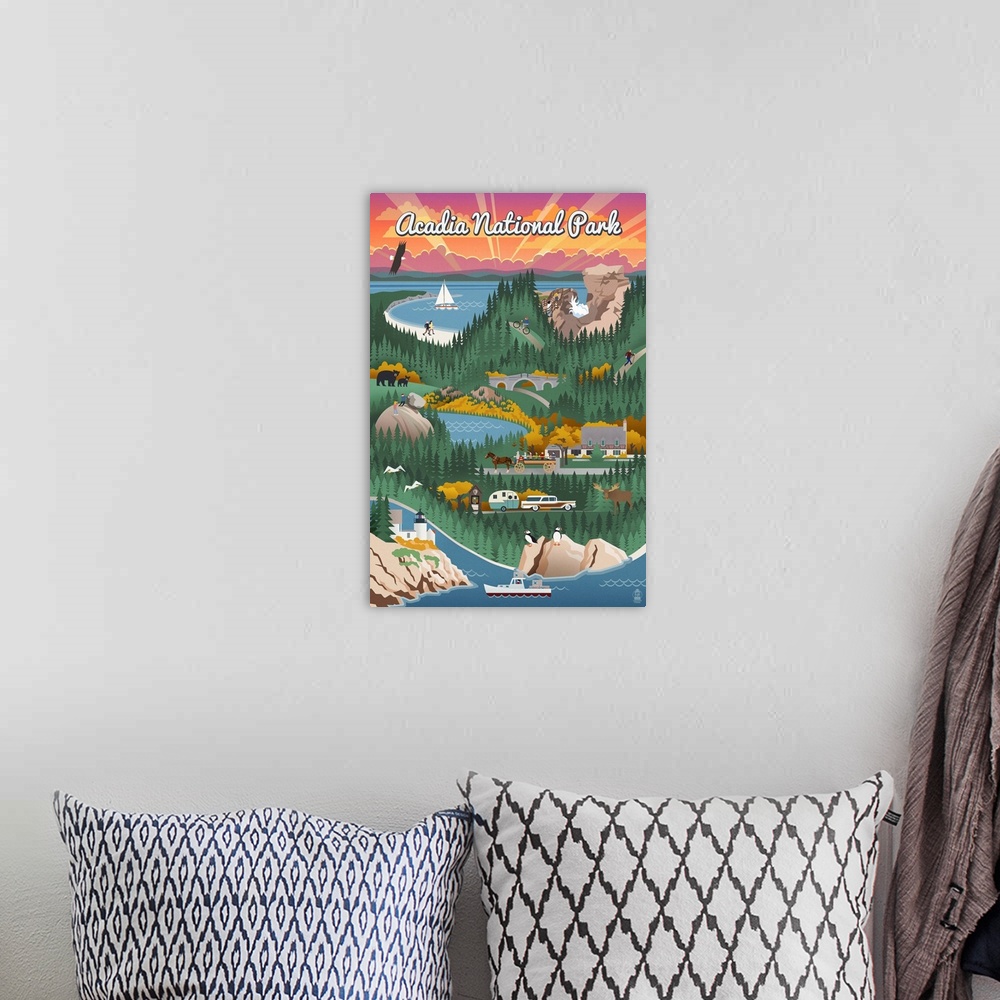 A bohemian room featuring Acadia National Park, Adventure: Retro Travel Poster