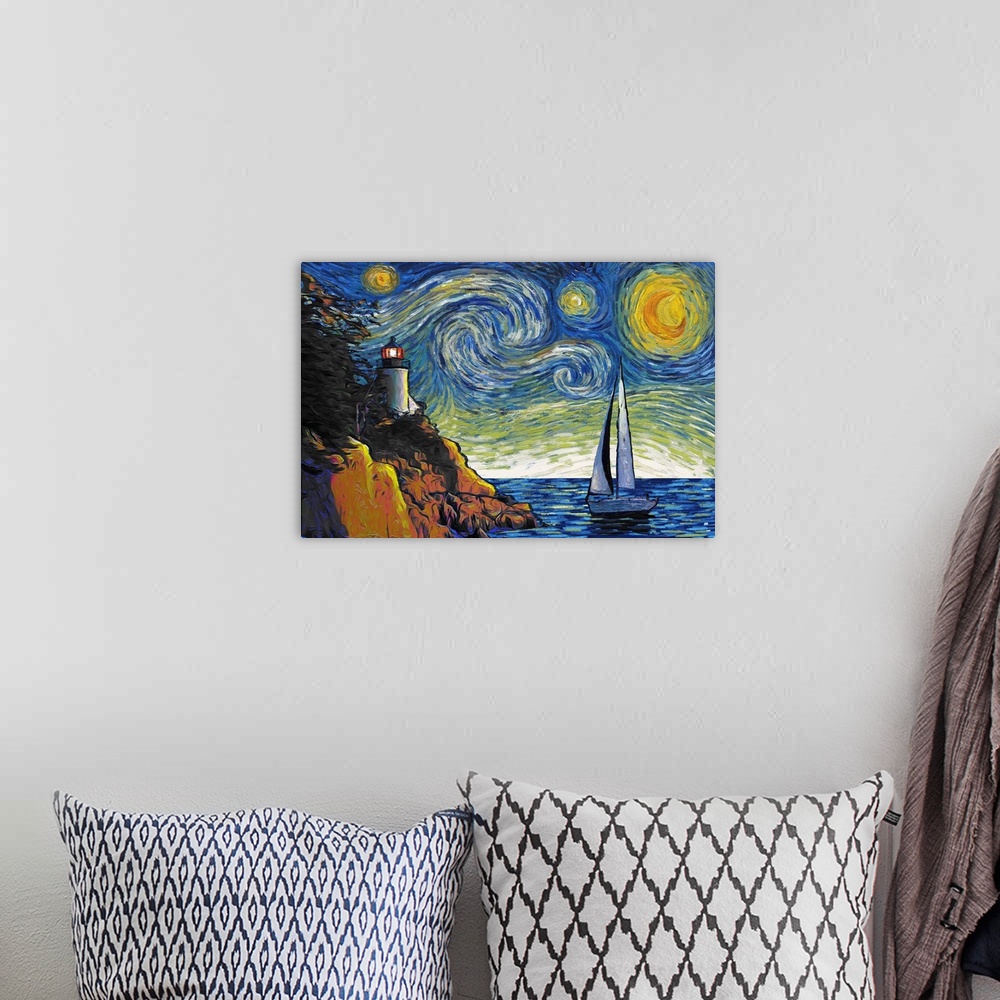 A bohemian room featuring Acadia National Park  - Bass Harbor Lighthouse - Starry Night National Park Series