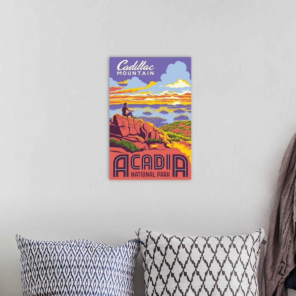 A bohemian room featuring Acadia National Park, Cadillac Mountain: Retro Travel Poster