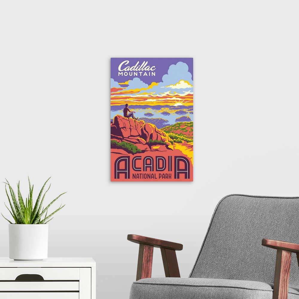 A modern room featuring Acadia National Park, Cadillac Mountain: Retro Travel Poster