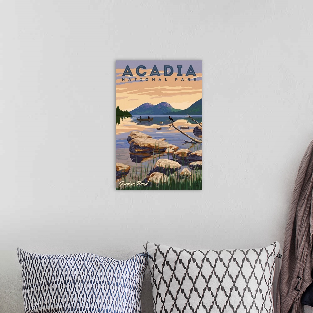 A bohemian room featuring Acadia National Park, Canoeing: Retro Travel Poster