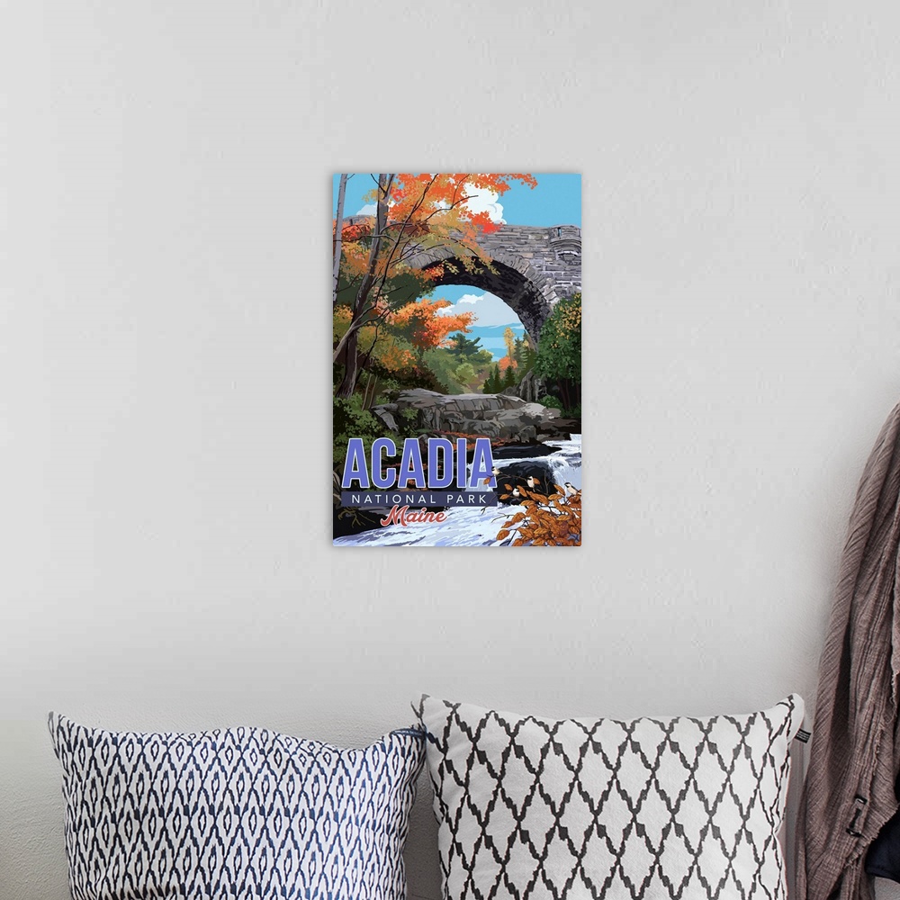 A bohemian room featuring Acadia National Park, Duck Brook Bridge: Retro Travel Poster