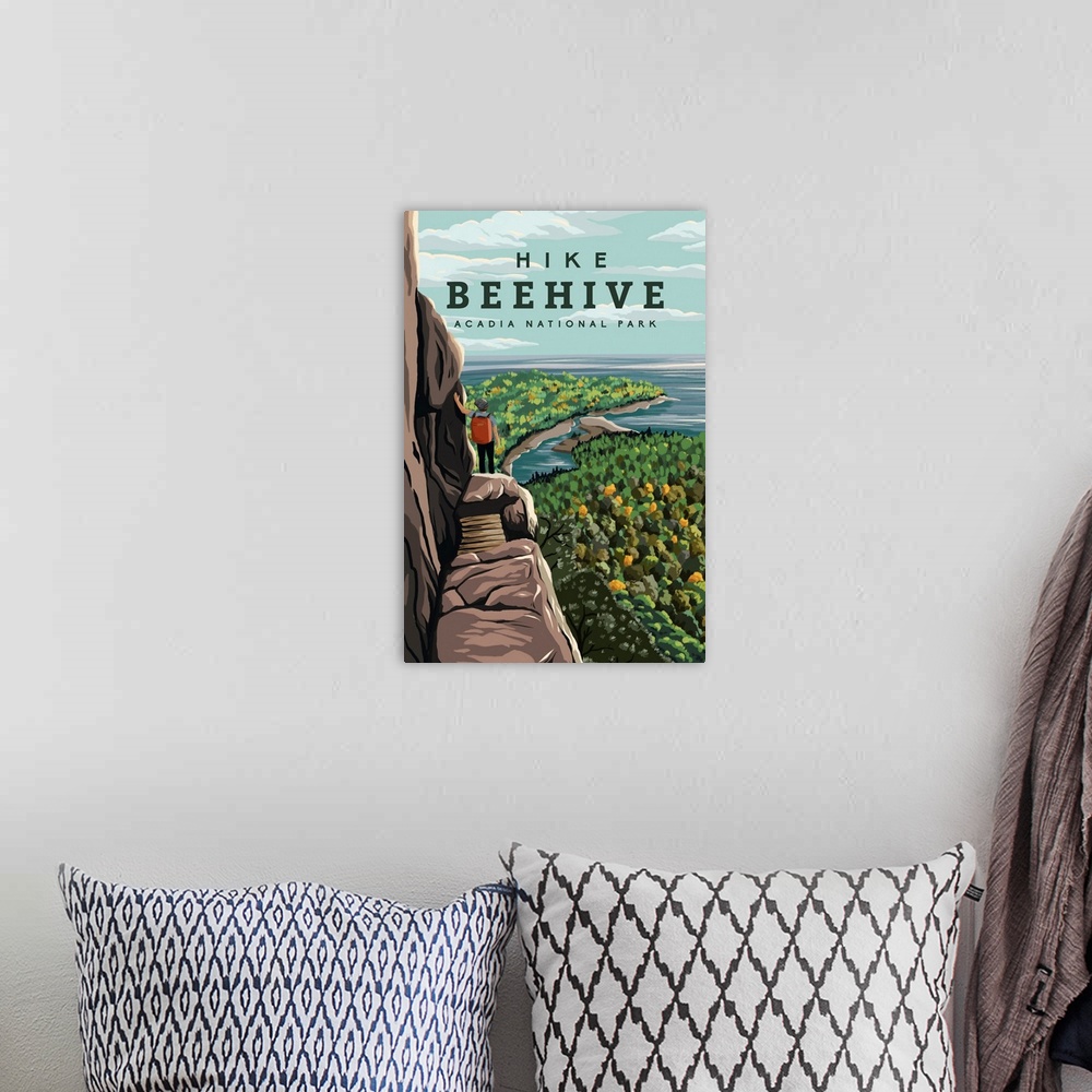 A bohemian room featuring Acadia National Park, Hike Beehive Loop: Retro Travel Poster