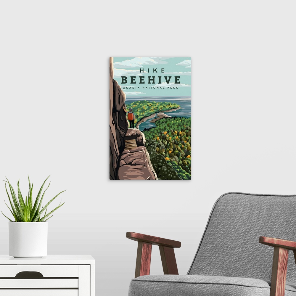 A modern room featuring Acadia National Park, Hike Beehive Loop: Retro Travel Poster