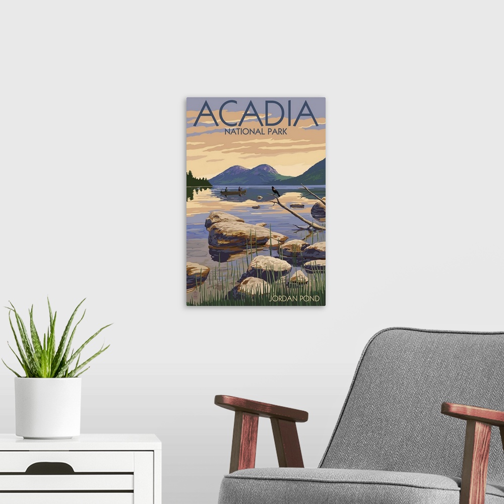 A modern room featuring Acadia National Park, Maine - Jordan Pond: Retro Travel Poster
