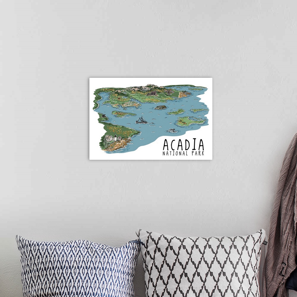 A bohemian room featuring Acadia National Park, Maine - Line Drawing