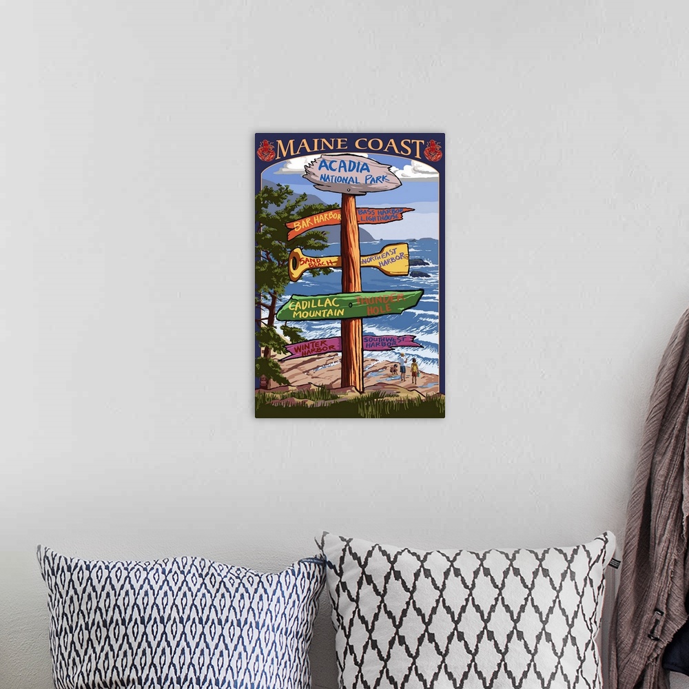 A bohemian room featuring Acadia National Park, Maine - Sign Destinations: Retro Travel Poster