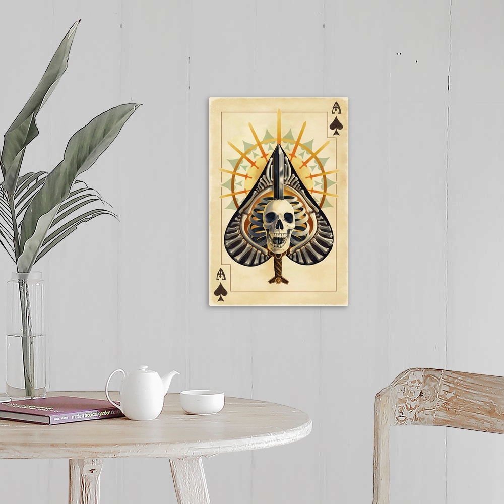 A farmhouse room featuring Ace of Spades - Playing Card: Retro Art Poster