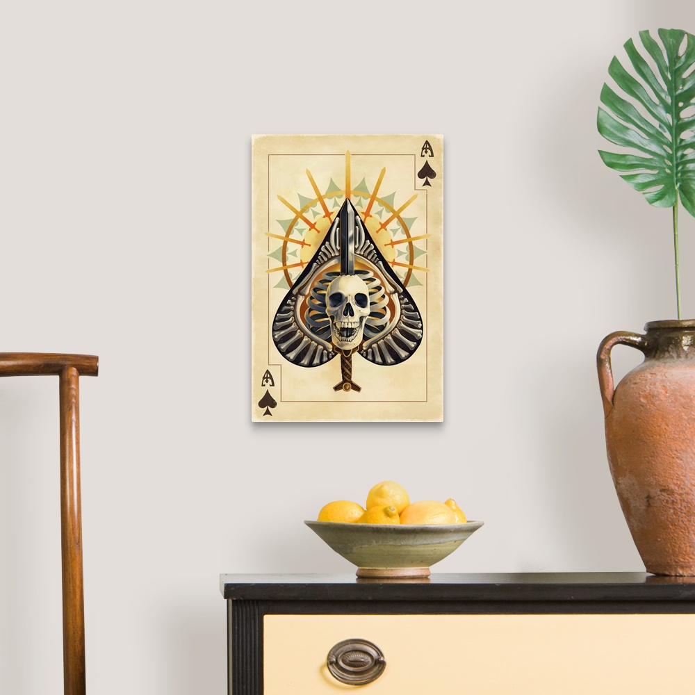 A traditional room featuring Ace of Spades - Playing Card: Retro Art Poster
