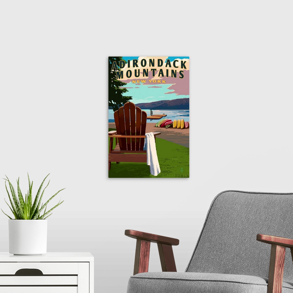 A modern room featuring Adirondack Mountains, New York, Adirondack Chair and Lake