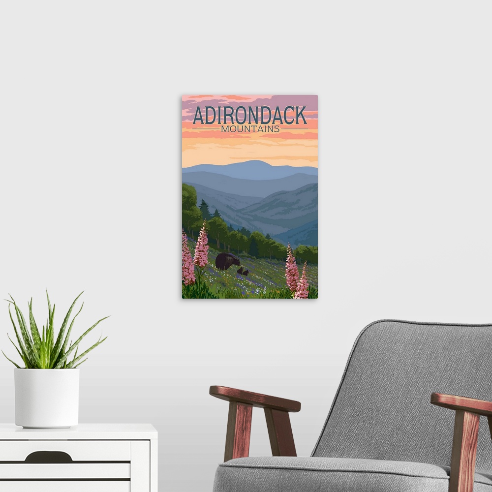 A modern room featuring Adirondack Mountains, New York, Bears and Spring Flowers