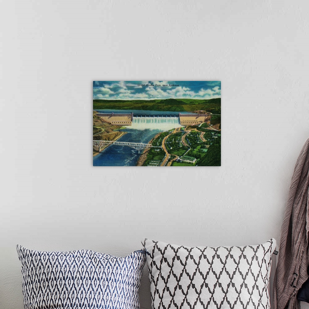 A bohemian room featuring Aerial View of Grand Coulee Dam, WA