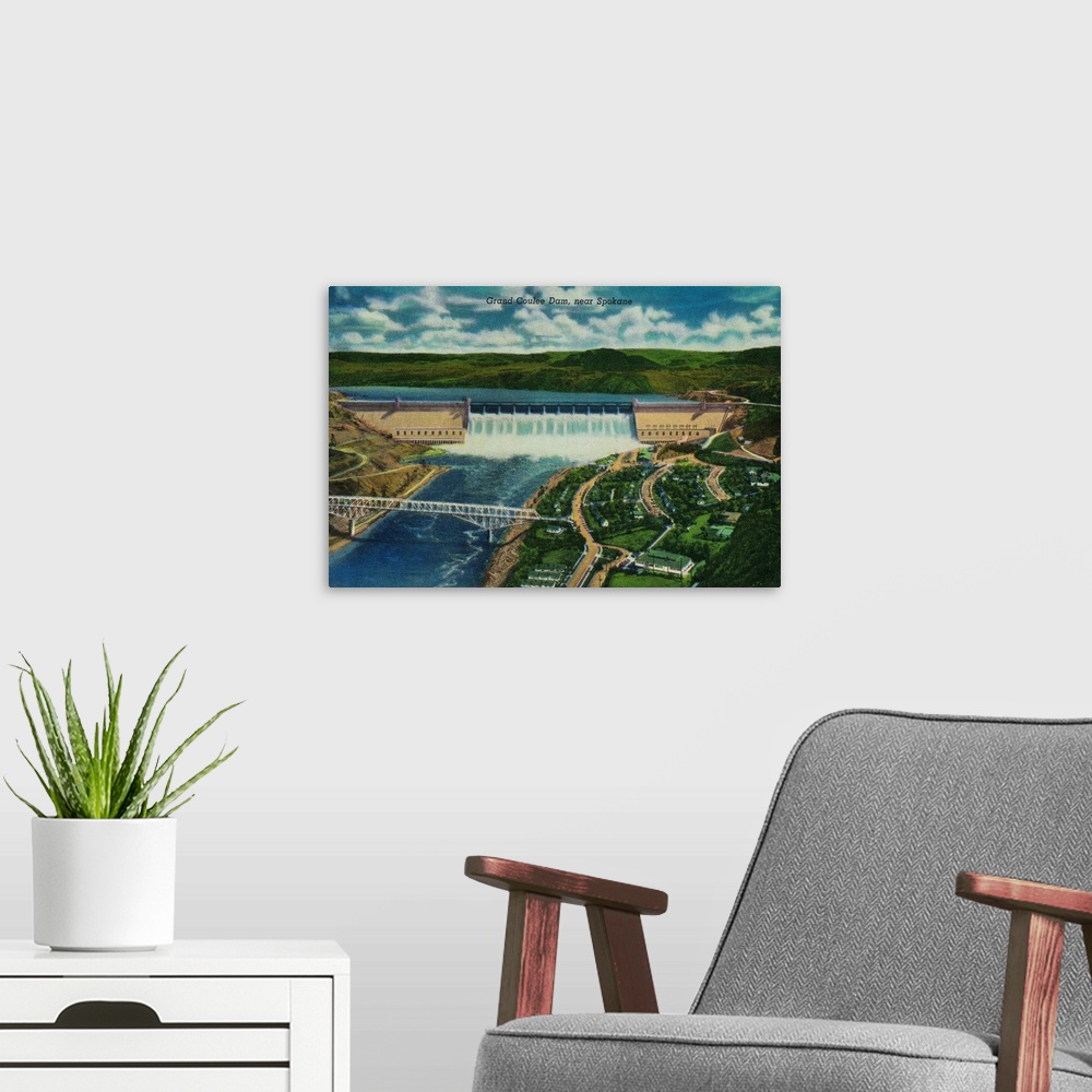 A modern room featuring Aerial View of Grand Coulee Dam, WA