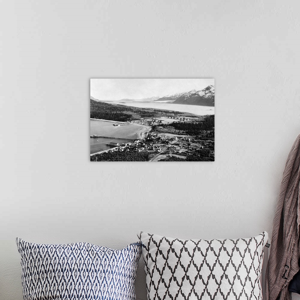 A bohemian room featuring Aerial view of Haines, Alaska location of Fort Seward