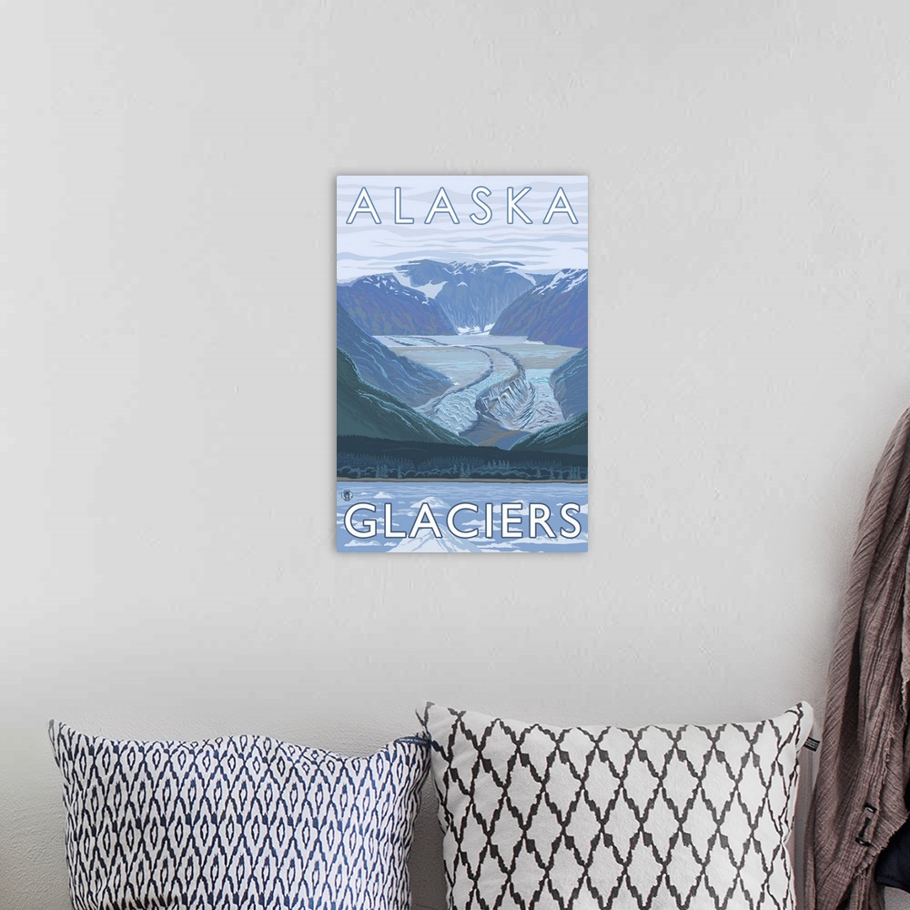 A bohemian room featuring Alaska - Glaciers: Retro Travel Poster