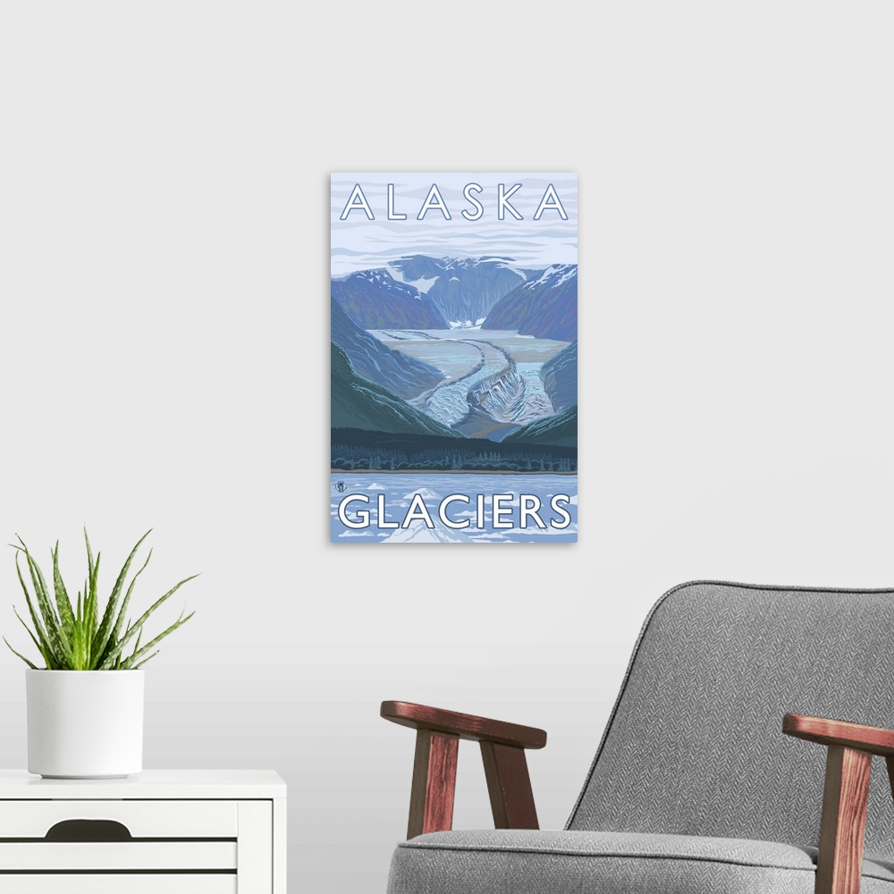 A modern room featuring Alaska - Glaciers: Retro Travel Poster
