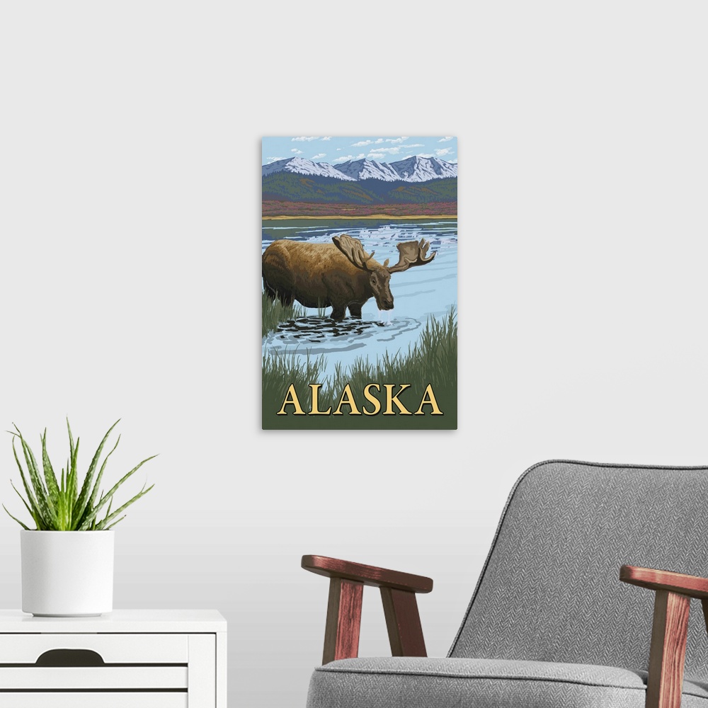 A modern room featuring Alaska - Moose in Water