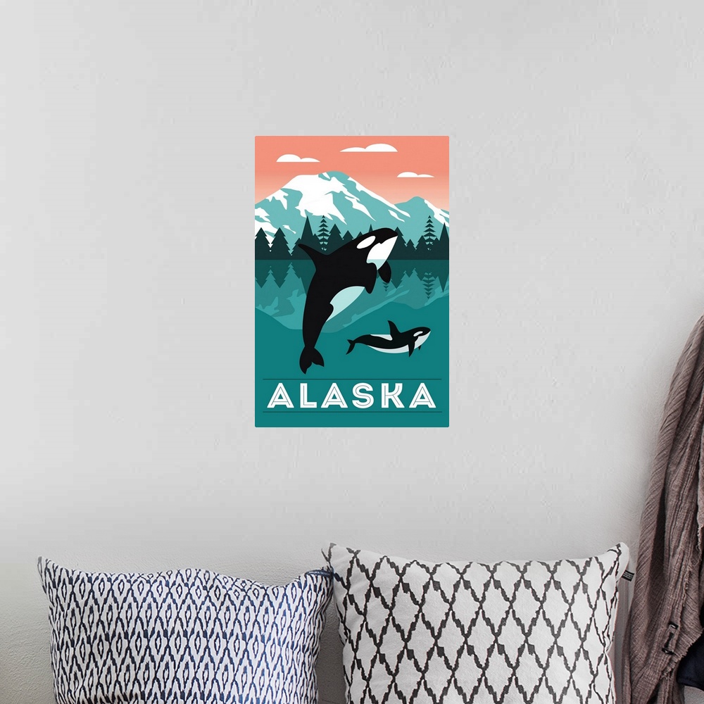 A bohemian room featuring Alaska - Orca Whale & Calf