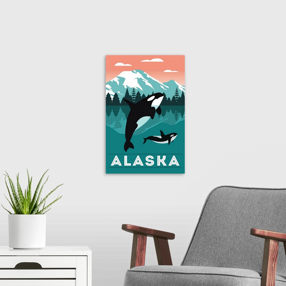A modern room featuring Alaska - Orca Whale & Calf
