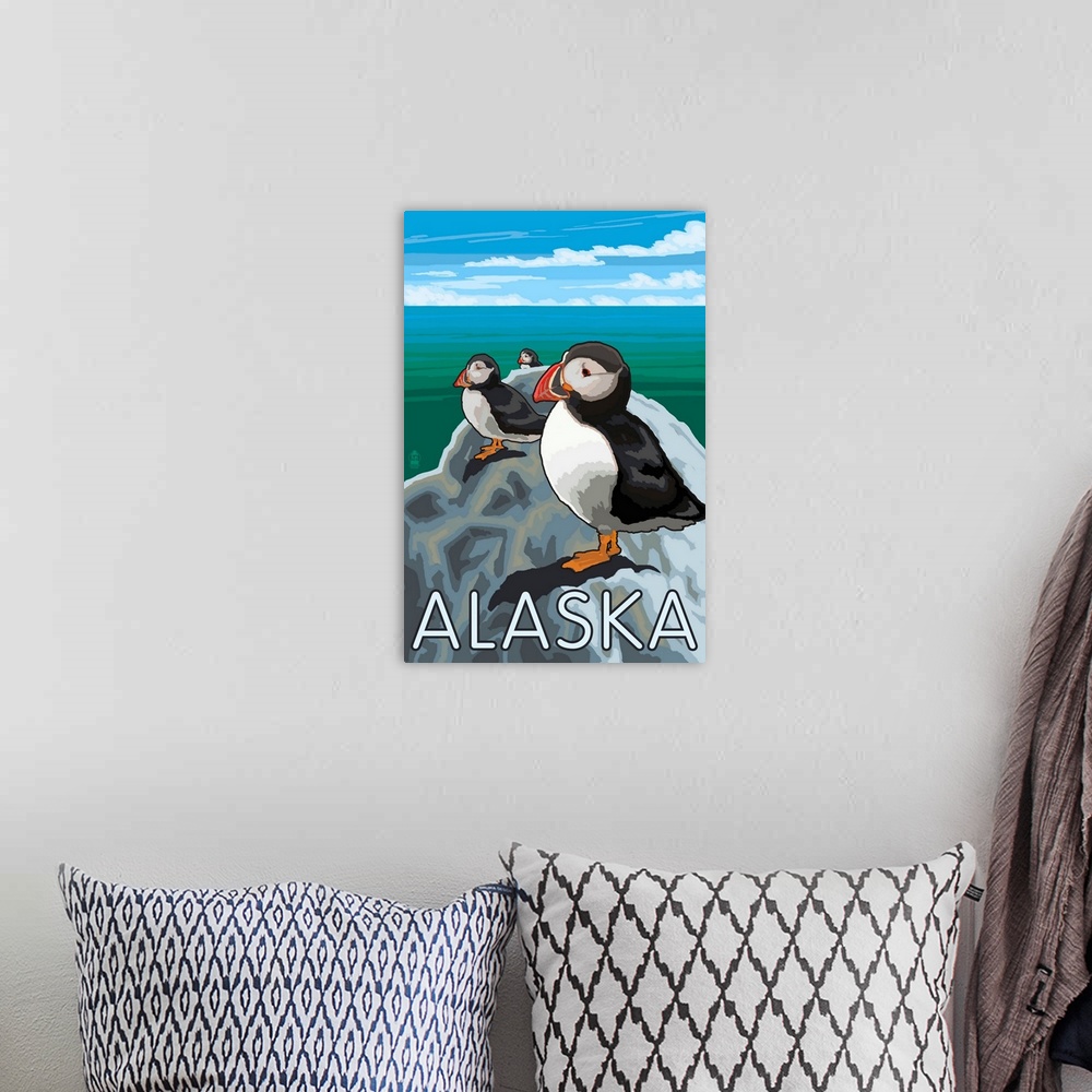 A bohemian room featuring Alaska, Puffins on Rock