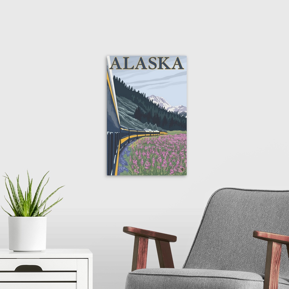 A modern room featuring Alaska Railroad - Alaska: Retro Travel Poster