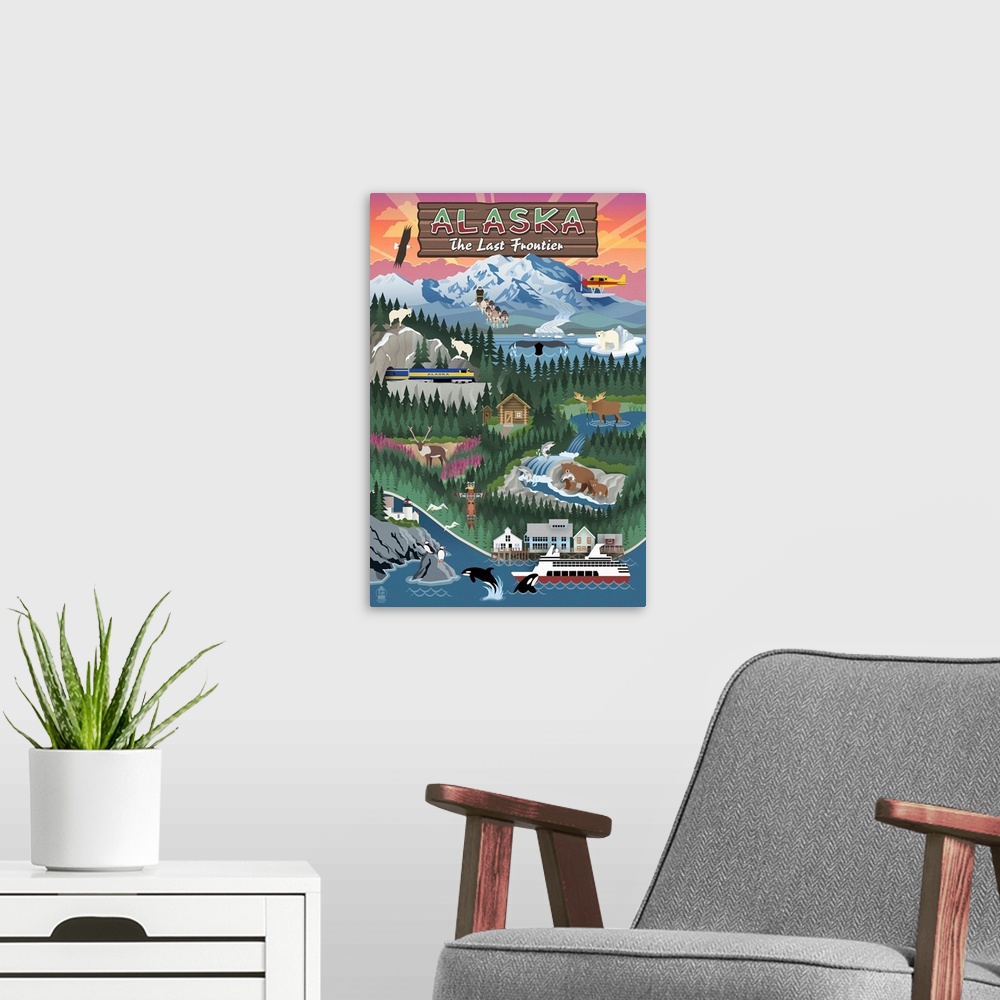 A modern room featuring Alaska - Retro Scenes: Retro Travel Poster