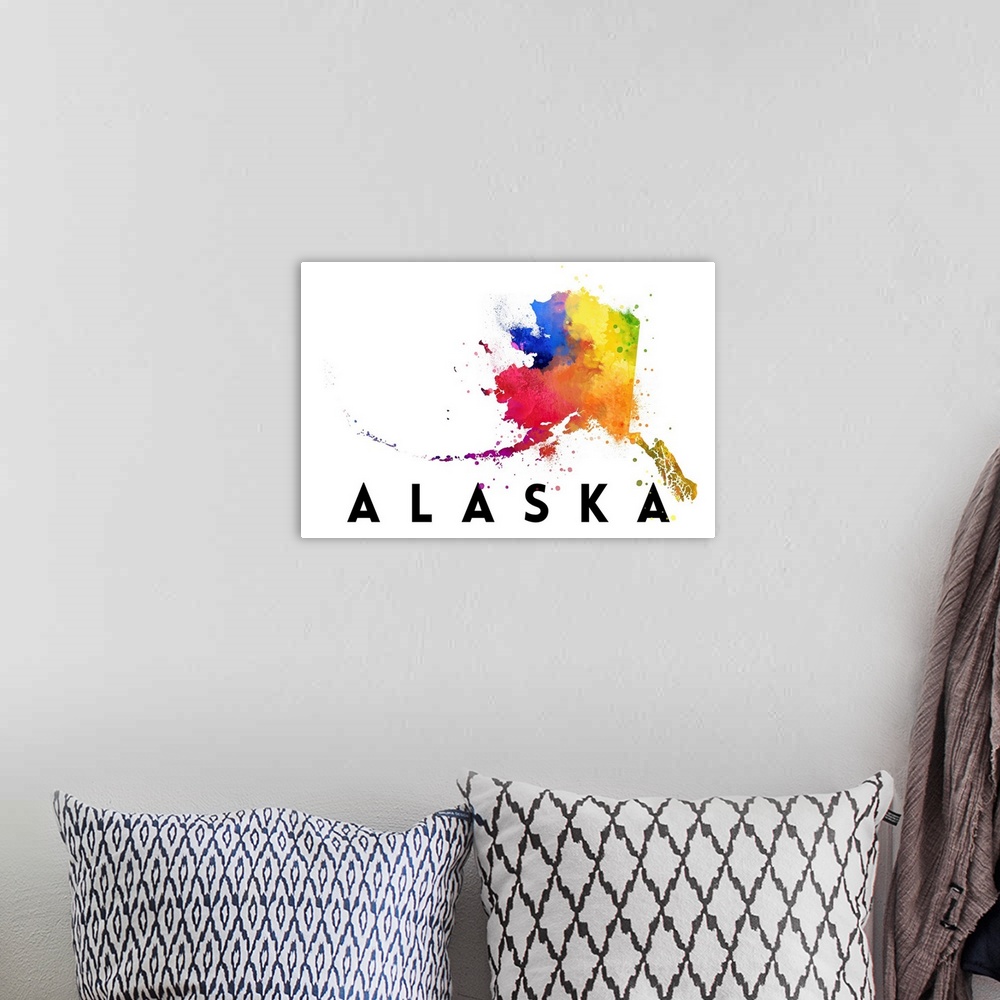 A bohemian room featuring Alaska - State Abstract Watercolor