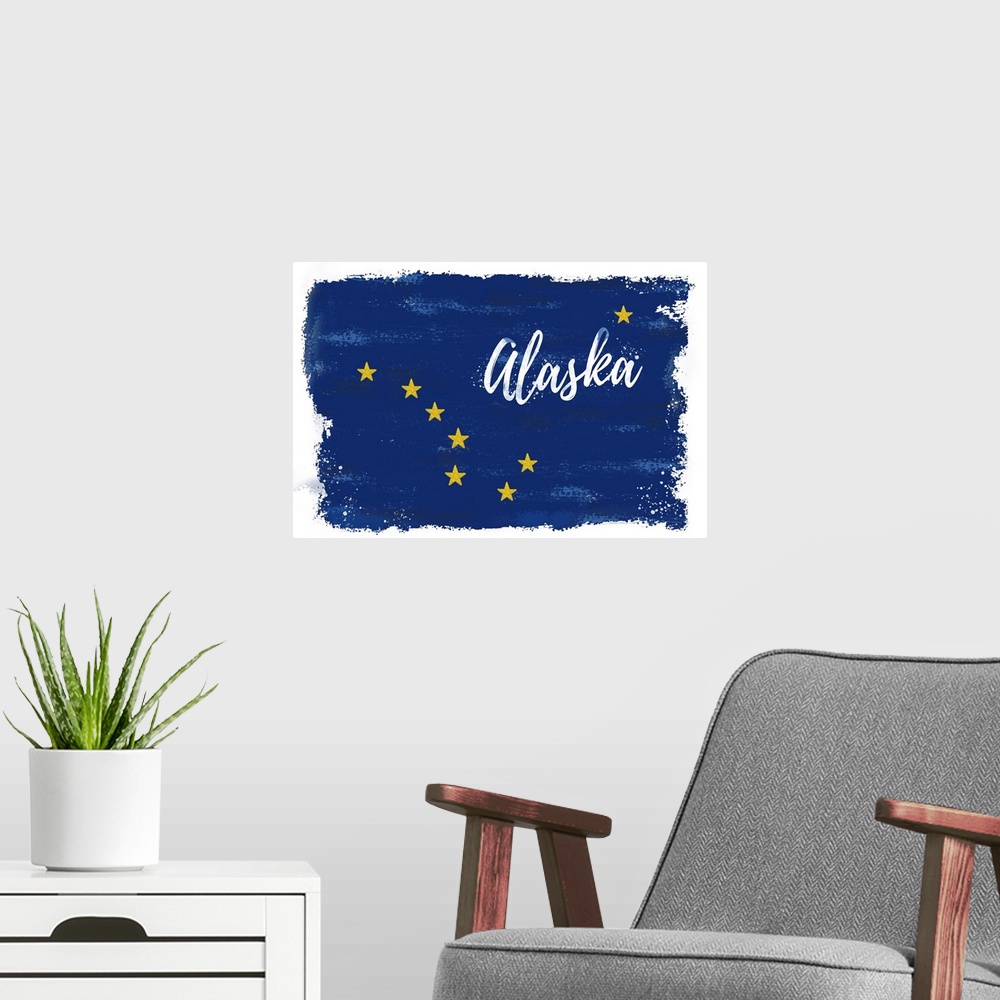 A modern room featuring Alaska - State Flag - Watercolor