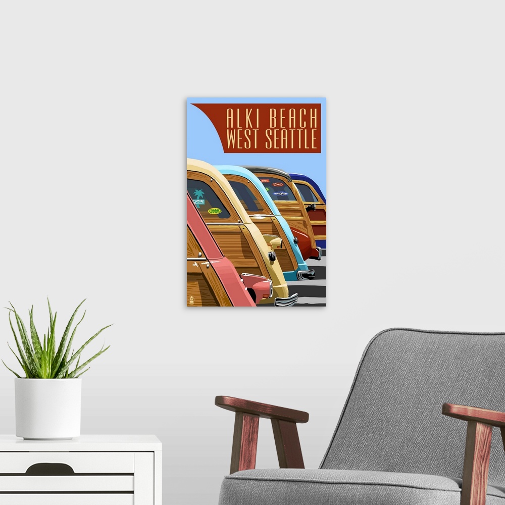 A modern room featuring Alki Beach, West Seattle, Washington, Woodies Lined Up