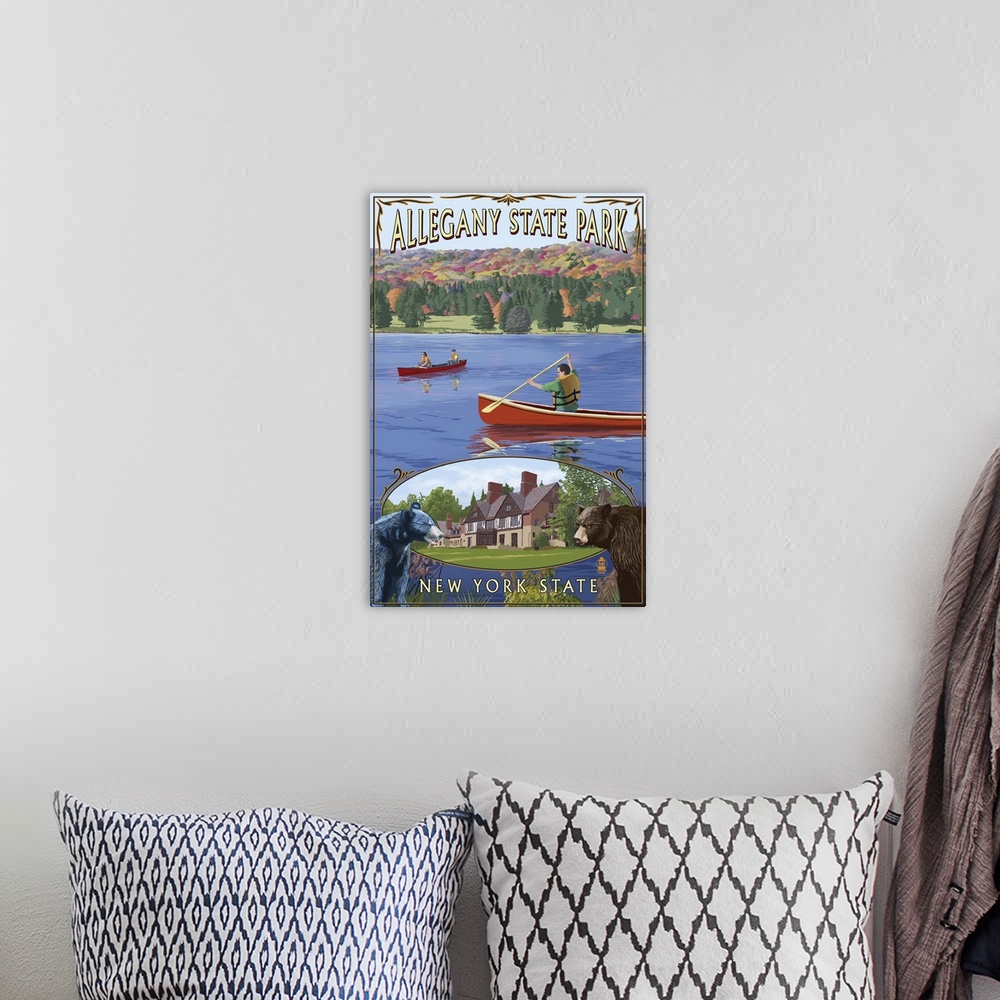 A bohemian room featuring Allegany State Park, New York - Montage: Retro Travel Poster
