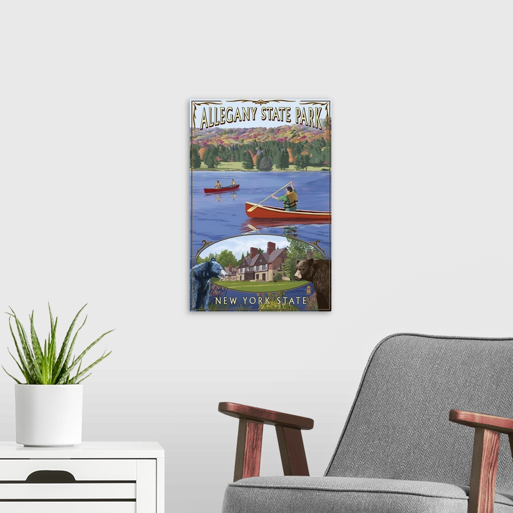 A modern room featuring Allegany State Park, New York - Montage: Retro Travel Poster
