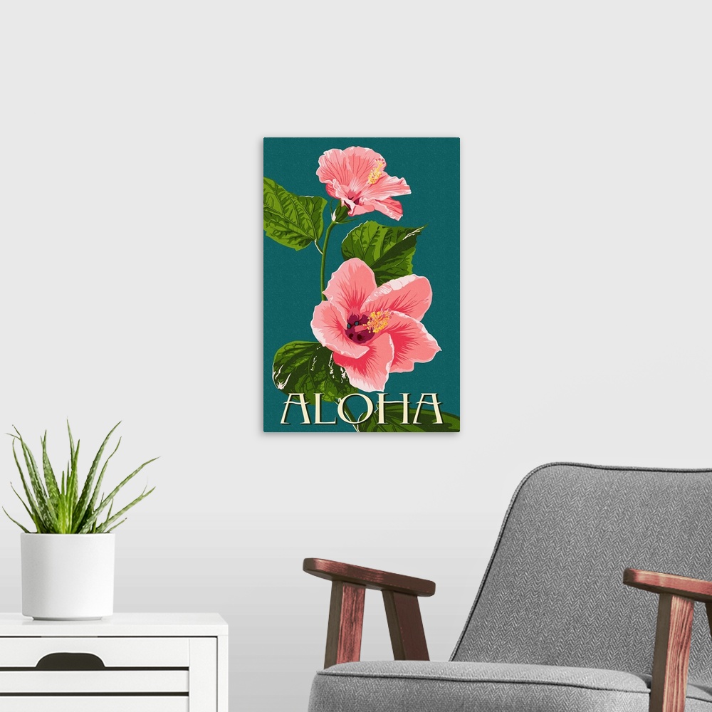 A modern room featuring Aloha - Pink Hibiscus