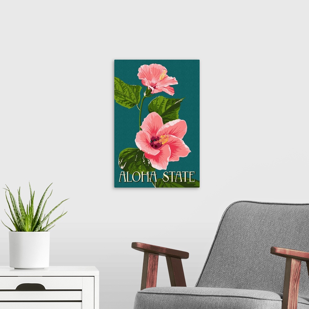 A modern room featuring Aloha State - Pink Hibiscus
