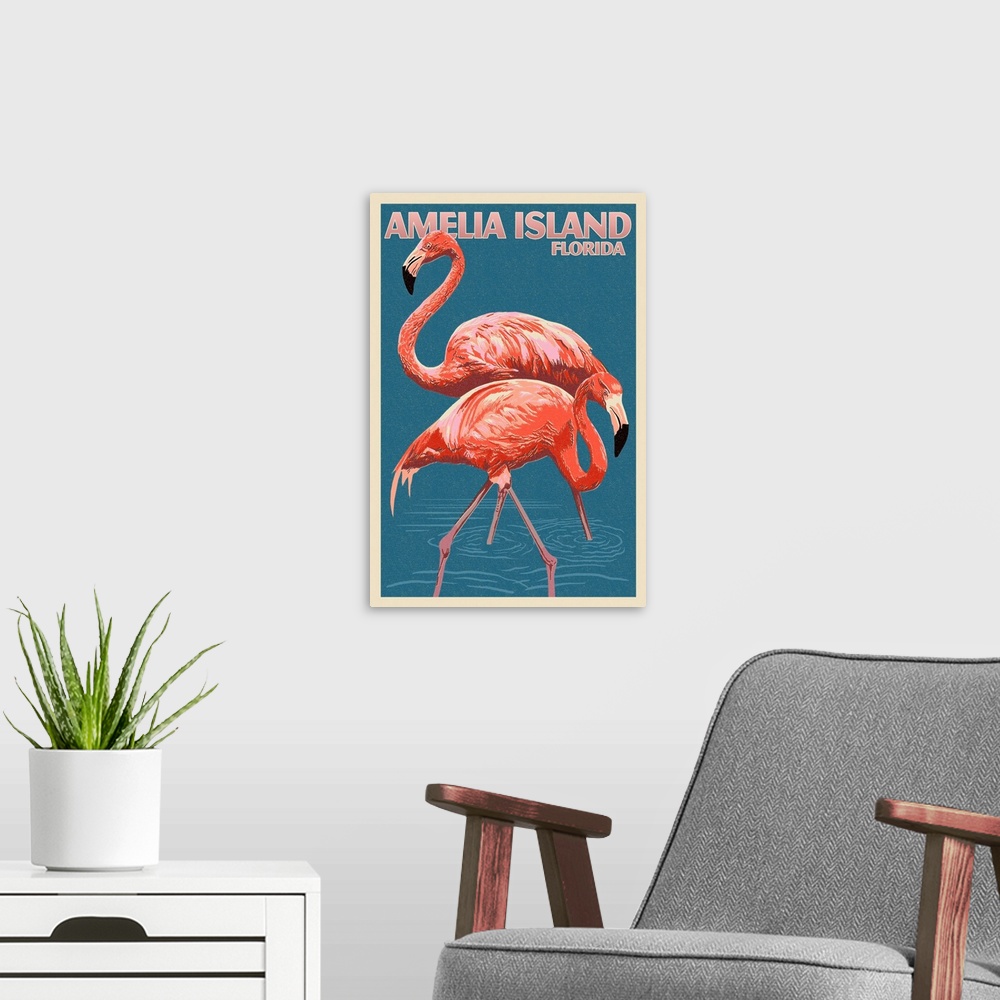 A modern room featuring Amelia Island, Florida, Flamingo, Letterpress