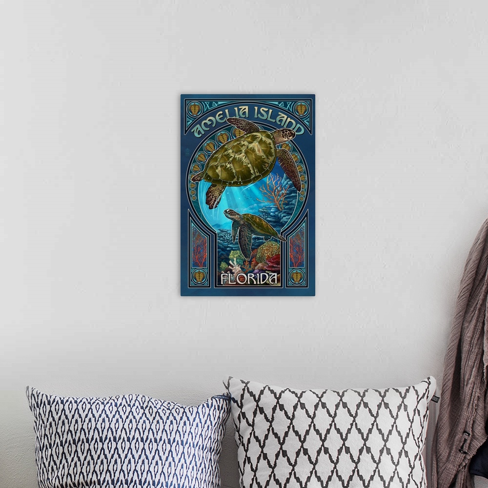 A bohemian room featuring Amelia Island, Florida, Sea Turtle Art Nouveau